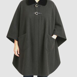 Le Moda Faux Fur Collar Toggle Cape Coat Gray Fleece Poncho One Size